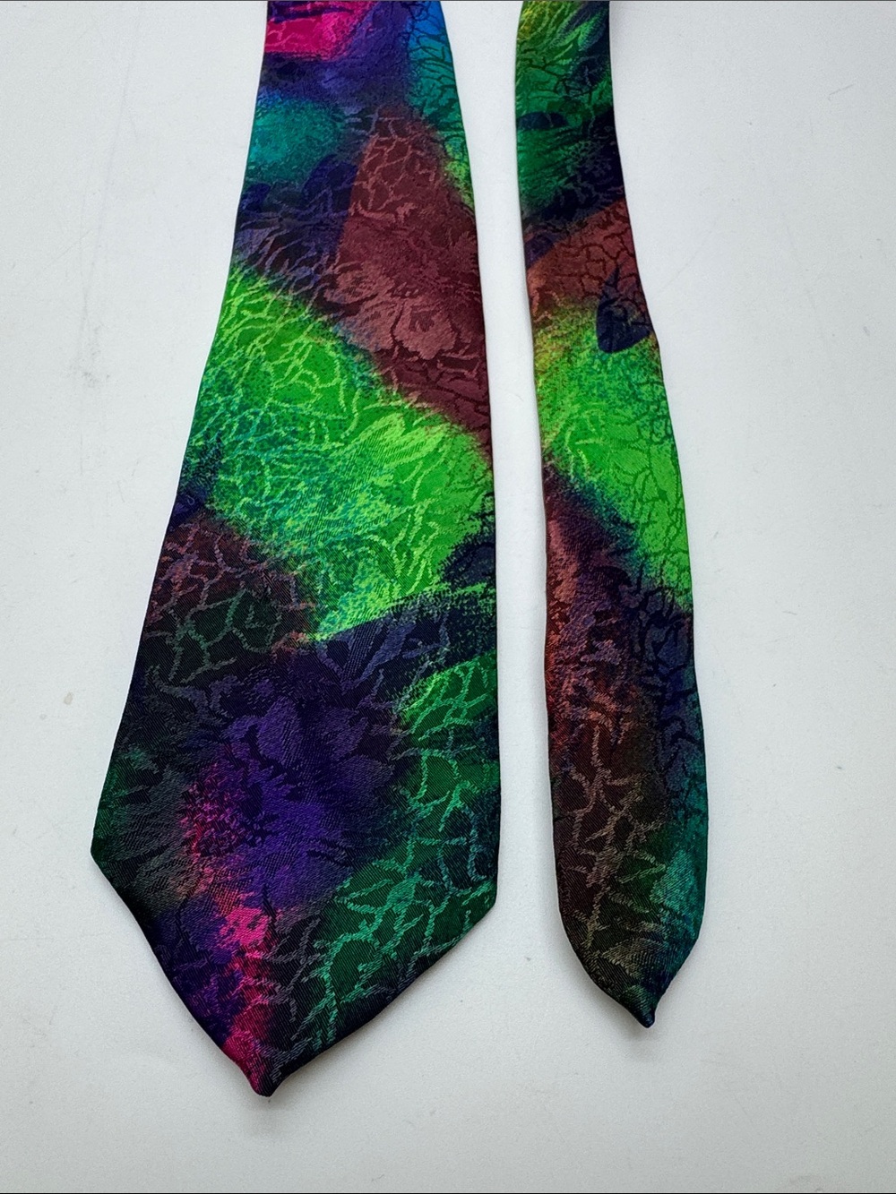 Vibrant Multicolor Abstract Men's Tie with Green, Purple and Blue #0089